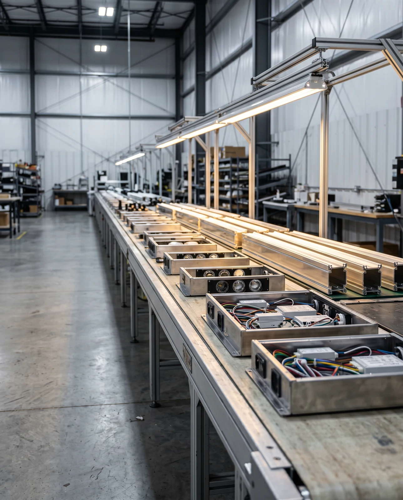 OEM — assembly line of finished aluminum LED housings