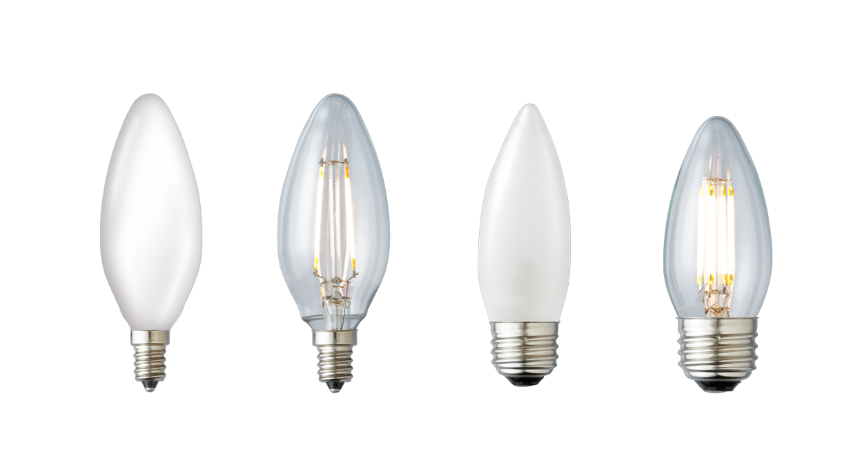 The Knoll B10 family — LTB10F12, LTB10C12, LTB10F26, LTB10C26 candle LED lamps