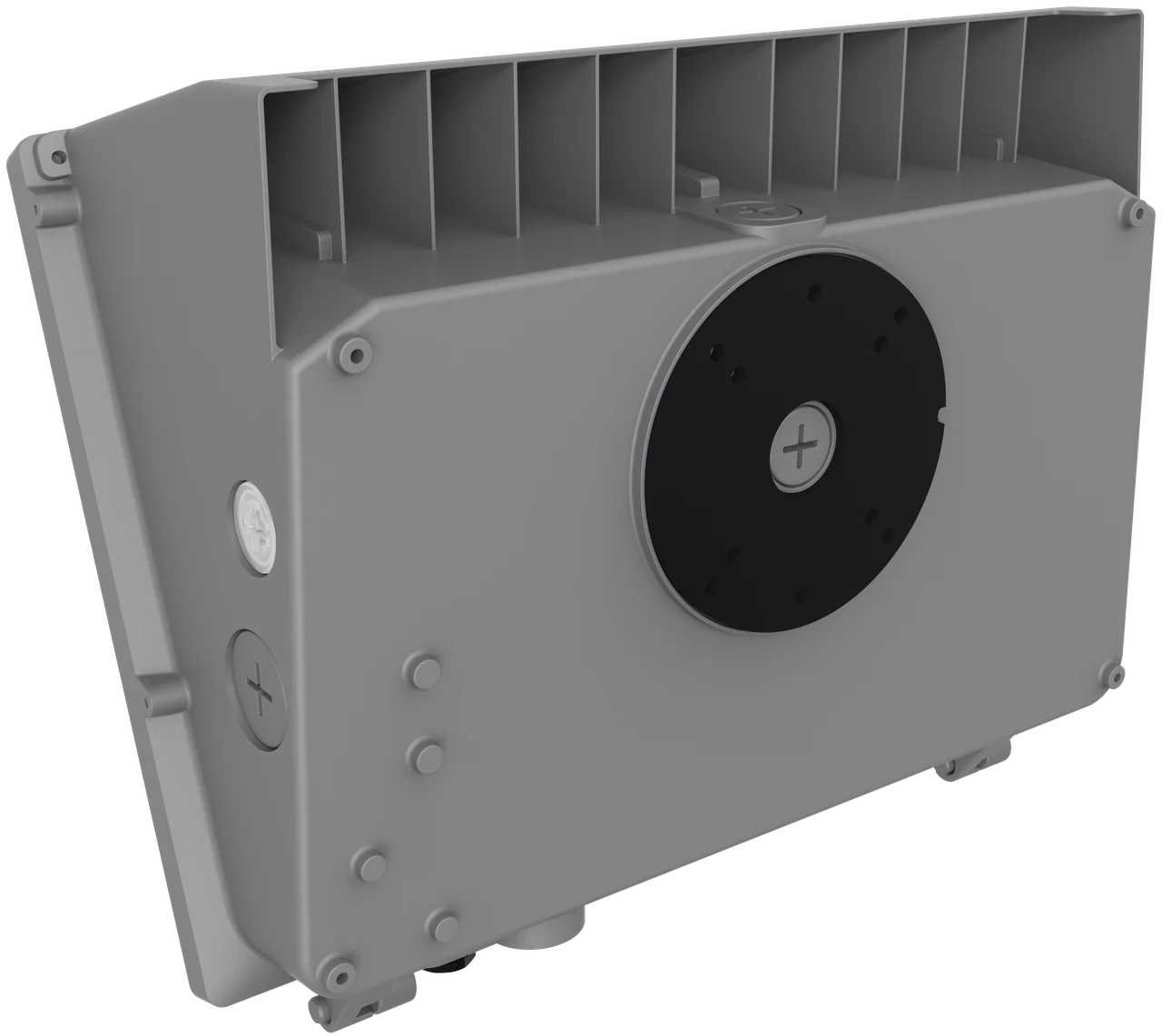 Field-installable PIR motion sensor mounted under the Abbey LED face — California state outline overlay with Title 24 Part 6 §140.7 callout