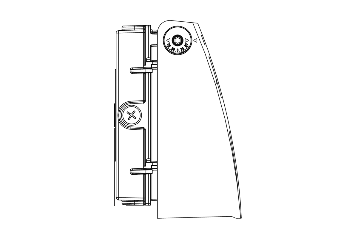 Atlanta side profile drawing: the back box on the wall and the aim dial on the head