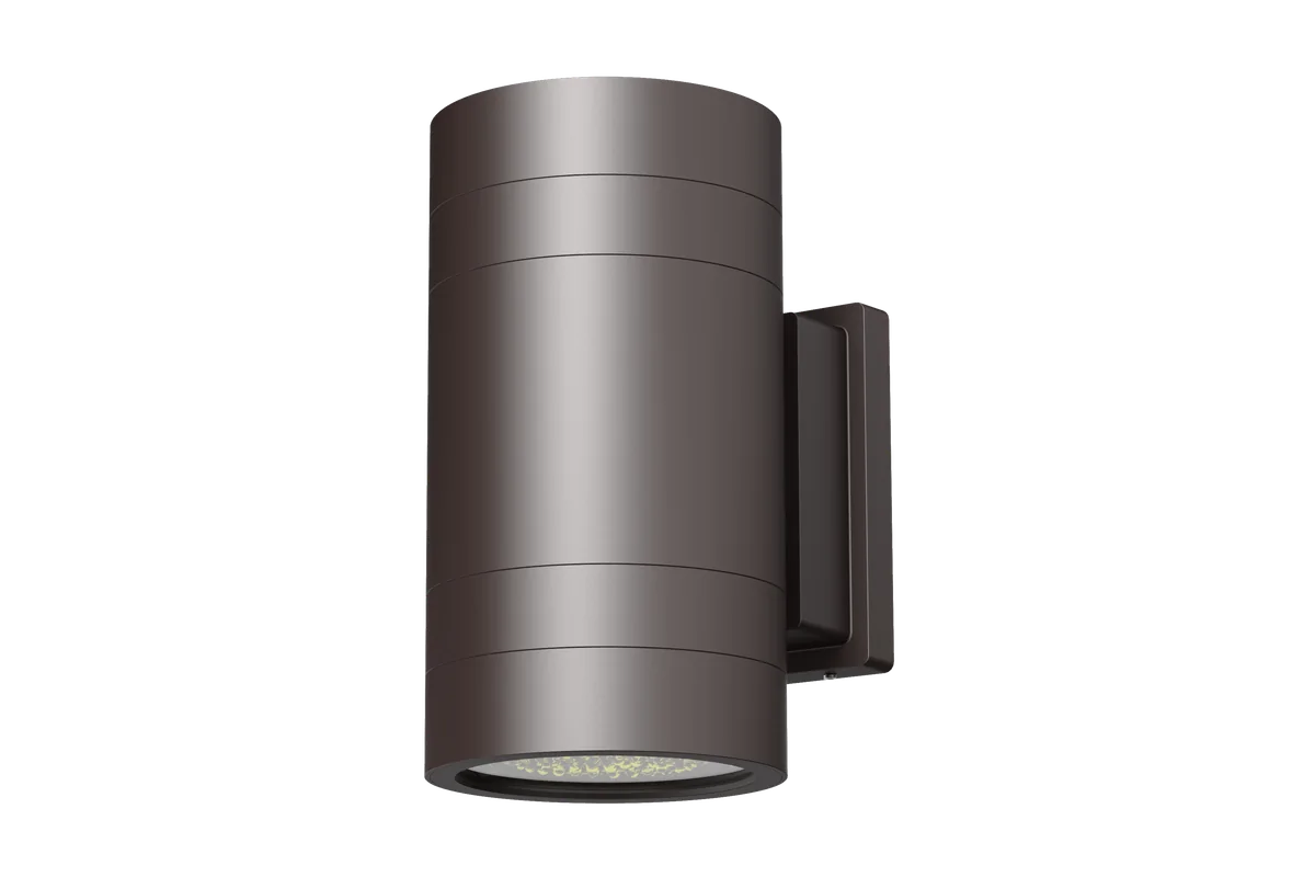 Aura Series LCWS LED Cylinder Wall Sconce — Dark Bronze finish, ribbed cylindrical housing