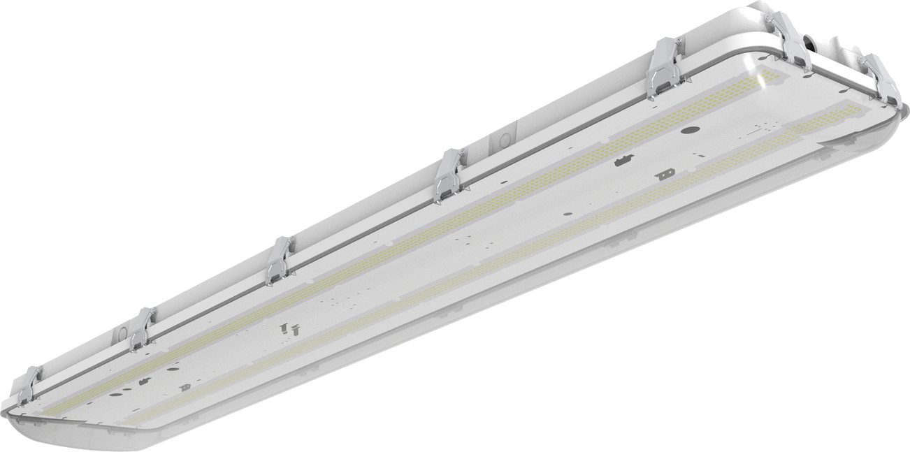 LV3P Eureka-II · 4FT high-bay version (LV3P4-3HBP-3CS clear lens) · elevated-mount industrial variant
