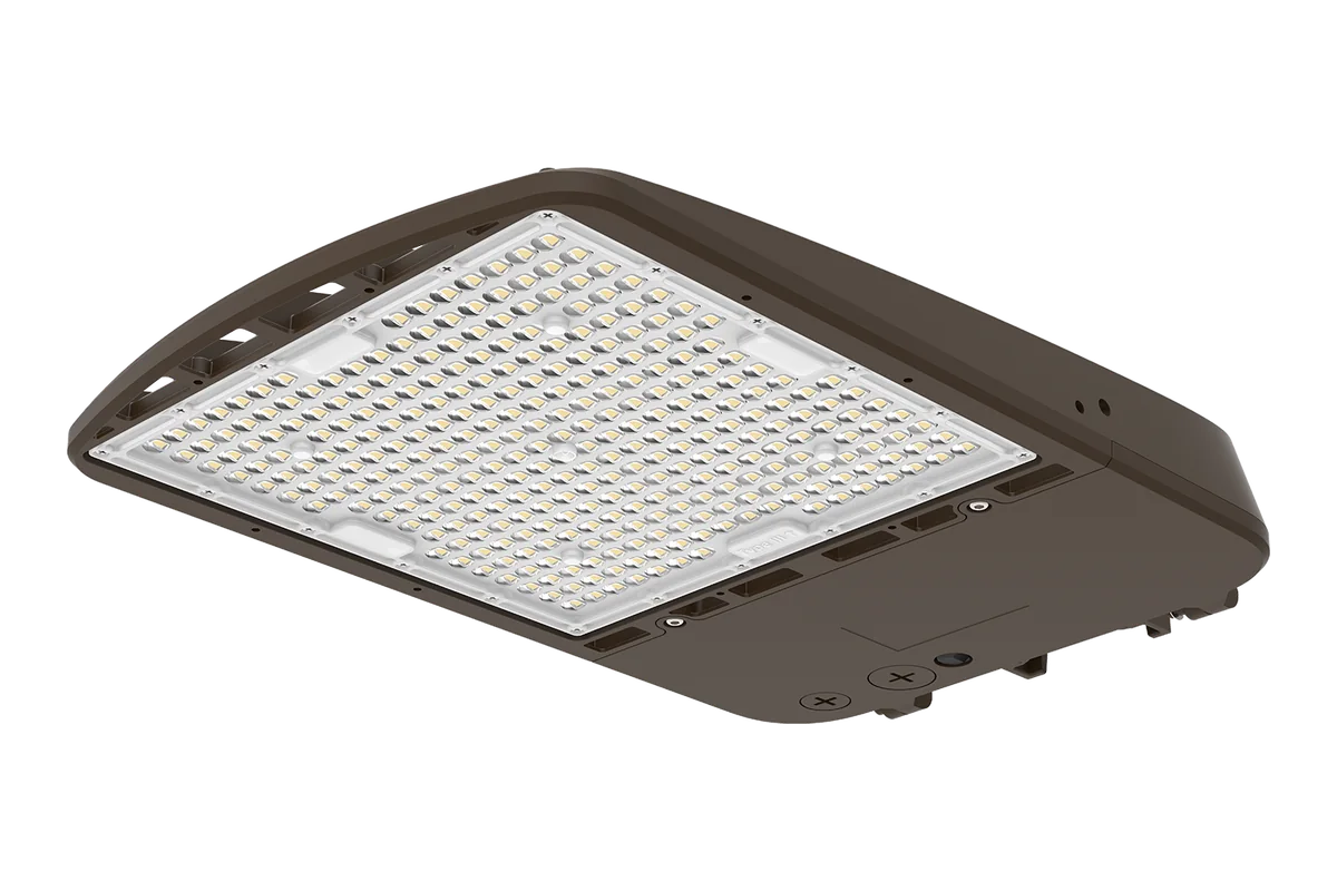 Heritage LED area light, side view, 2.37 inch deep
