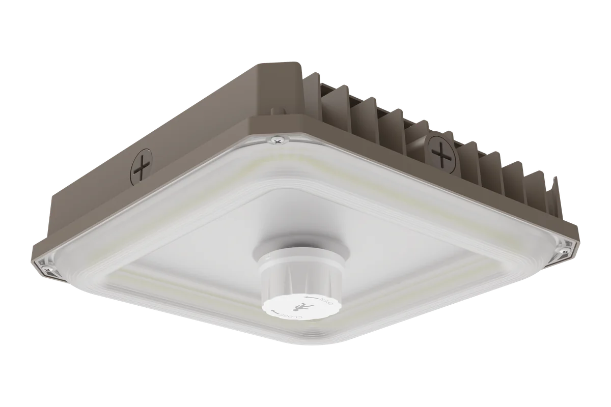 Navigator LED canopy light, Dark Bronze, with a sensor in the center port