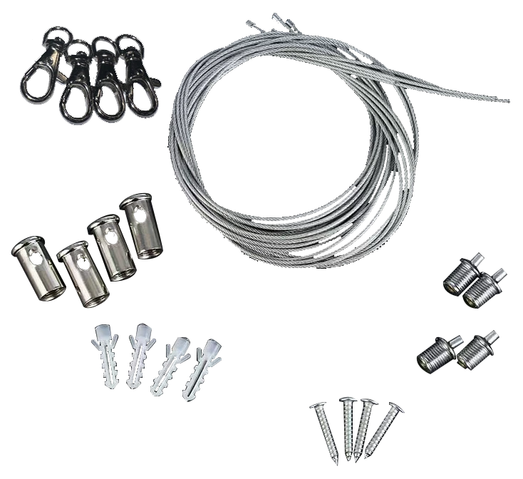 SUSPN06 · 6FT cable suspension kit · 4× aircraft cables + ceiling anchors + adjustable couplers