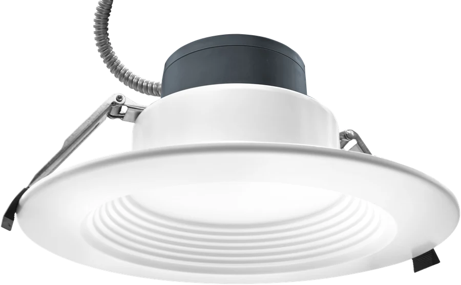 LCDL Solstice — affordable can-less commercial downlight in matte white spun aluminum trim