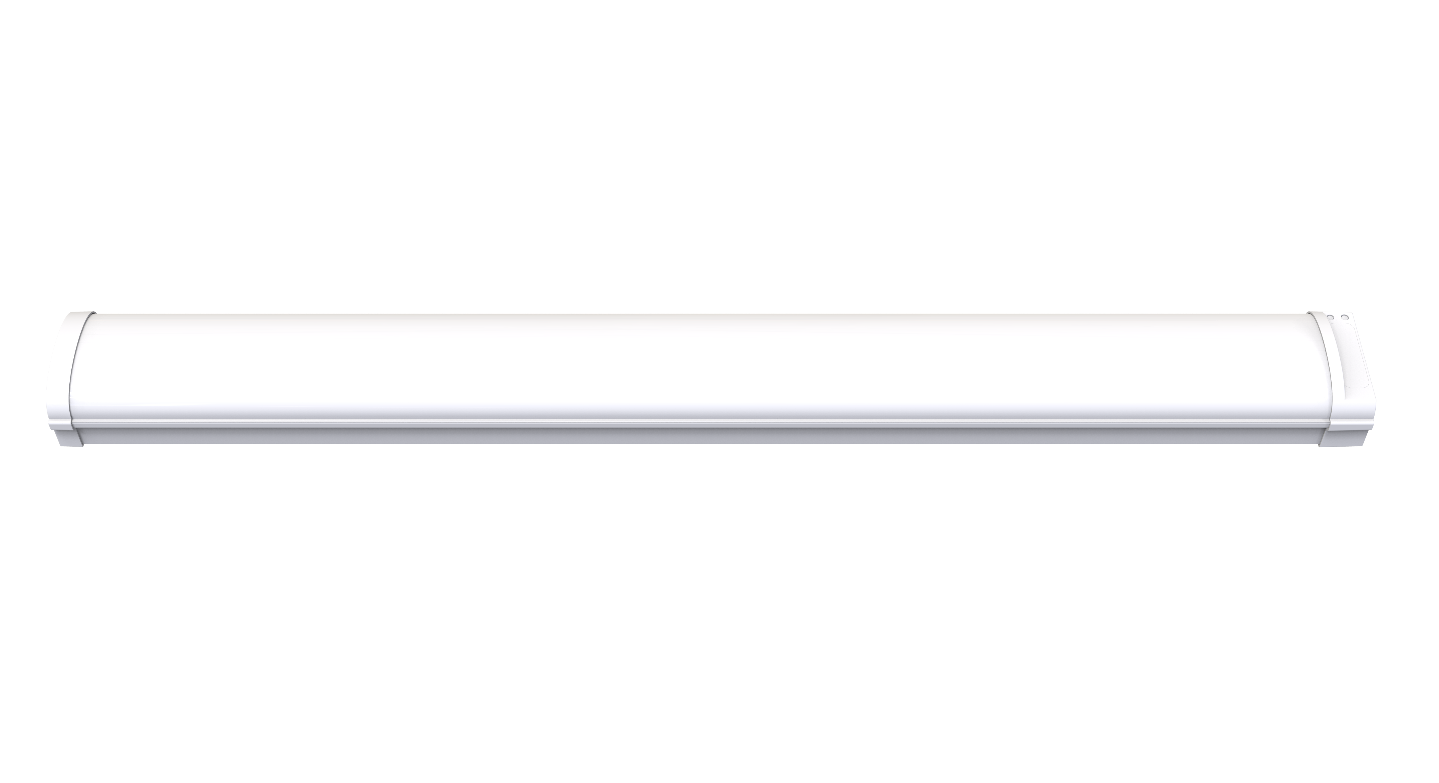 LWRL Waymark LWRL4-3550CS · 4-foot linear stairwell/wraparound luminaire · front 3/4 angle · planoⒶRCH PRO commercial-grade · cold-rolled steel housing with 6063 aluminum frame and heat-resistant frosted prismatic diffuser