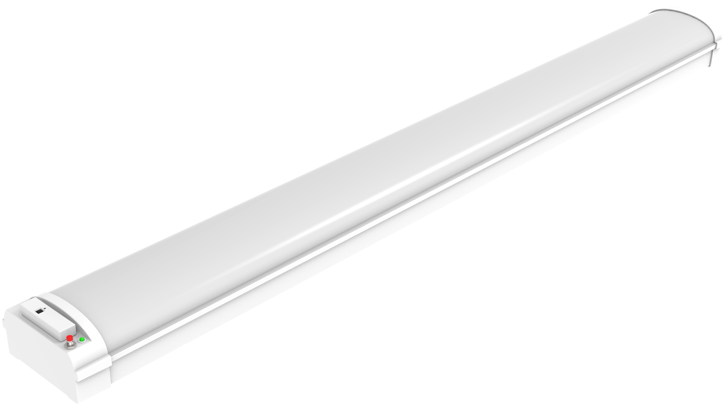 LWRL Waymark LWRL4-3550CS installed with snap-in S4T sensor and EM08 emergency battery backup · representative of the 13-native-device contrⒶLS + constⒶNT ecosystem that ships ready out of the box on every Waymark fixture